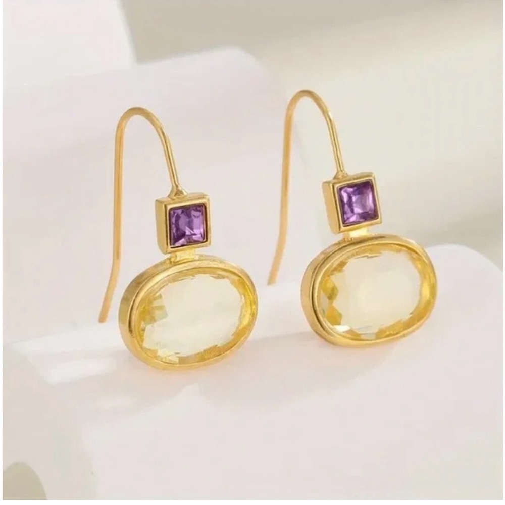 Bohemian Boho Aquamarine Moonstone Gemstone Hoop Earrings for Women – Elegant - Picture 3 of 6